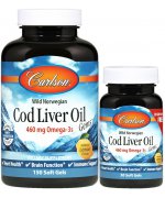 Carlson Labs Wild Norwegian Cod Liver Oil Gems, 460mg - olej z wątroby dzikiego norweskiego dorsza - 150 kapsułek + 30 kapsułek